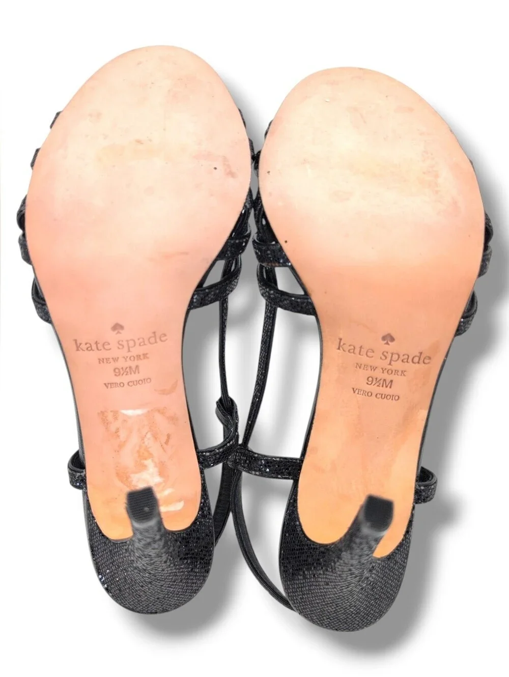 Kate Spade New York Size 9.5M Black Glitter Strappy Slingback Vero Cuoio Heel